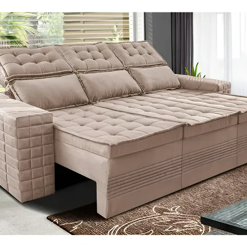 Sofá 3 Lugares Retrátil e Reclinável Cama inBox Senses 2,00m Velusoft Bege