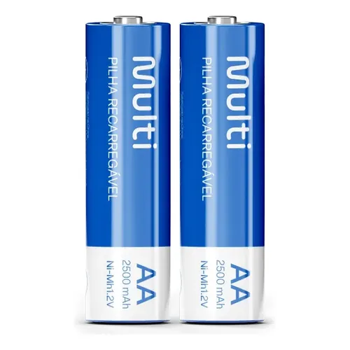 Pilha Aa Multilaser Recarregável Cb053 Cilíndrica Kit De 2 Unidades