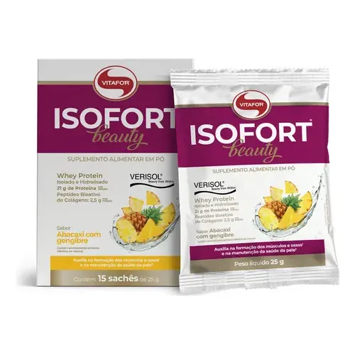 Vitafor Isofort Beauty Whey Protein Sabor Abacaxi com Gengibre 15 Sachês