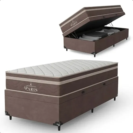 Cama Box Baú Solteiro+ Colchão Paris Molas Ensacadas- Marrom