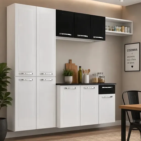 Conjunto Kit cozinha de aço Compacta Amanda Itatiaia 4 peças branco e preto