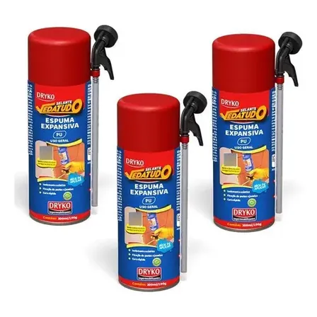 Kit 3 Espumas Expansivas Selantes Vedatudo Dryko 300ml
