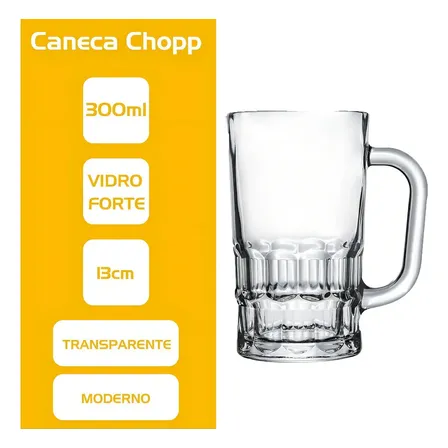 Set 12 Canecas De Chopp Cerveja De Vidro 300ml Bar Restaurante