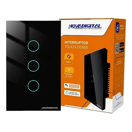 Interruptor Inteligente Zigbee Novadigital 3 Teclas Botões Touch Tuya Smart Life Alexa Google Bivolt 127v 220v 4x2 Preto 10 A 127/220v