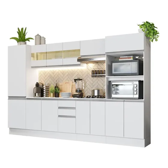 Armário De Cozinha Completa Modulada com Balcão para Cooktop 100% Mdf 300 Cm Smart Madesa 01 Cor Branco XMGRSM300001