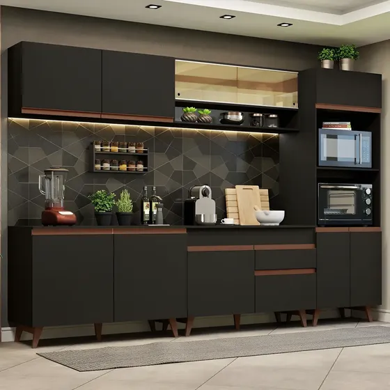 Cozinha Completa Reims Madesa 310002 Com Armário E Balcão P Cor Preto