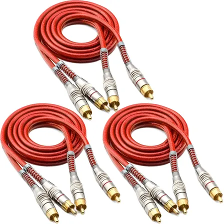 Kit 3 Cabos Rca 1 Metro Dupla Blindagem 1m 5mm Vermelho Som