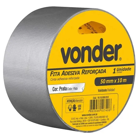Fita Adesiva Reforçada 50mm X 10m Prata Vonder