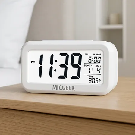 Relógio Digital Mesa Despertador Inteligente Cabeceira Quarto Idoso Com Sensor De Temperatura Micgeek Branco 3v