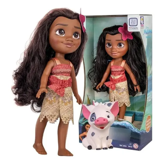 Boneca Moana Fashionista Disney Princes Articulada 36cm c/ Porquinho Pua