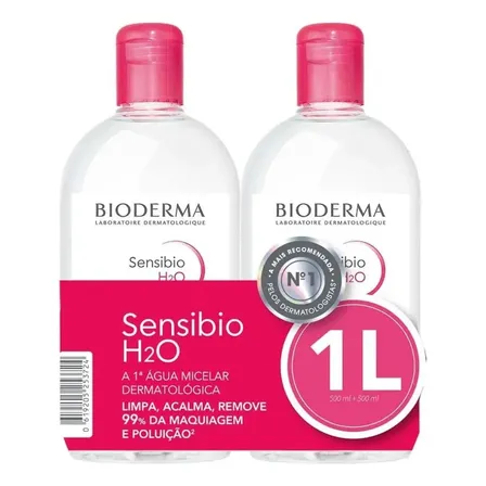 Kit Água Micelar Demaquilante Calmante Bioderma Sensibio H2o 500ml + 500ml