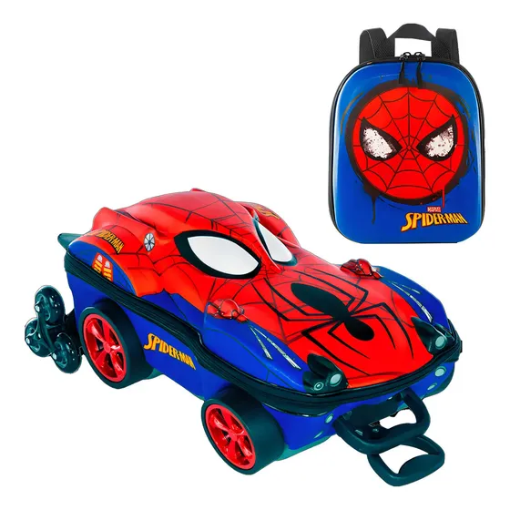Mochila Homem Aranha 3d De Rodinhas Lancheira Marvel Vm