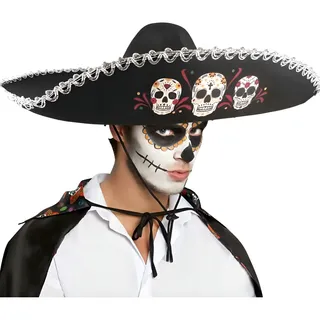 Chapéu Mexicano Animafest Sombrero Tequileiro Veludo Preto Caveira