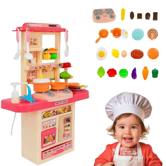 ATENTU Kit Cozinha De Brinquedo Completa Infantil Cor Rosa