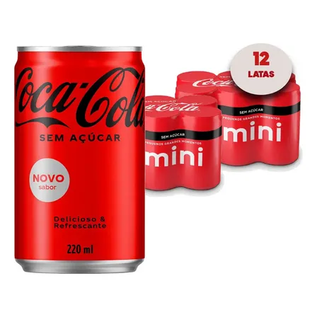 Refrigerante Coca-cola Sem Açúcar Mini Lata 220ml (kit 12 Latas)