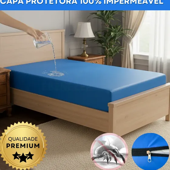 Capa Protetora Para Colchão Solteiro Impermeável Antialérgico Antiácaro Resistente Macio E Silencioso Azul