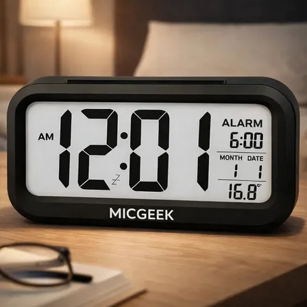 Relógio Digital Despertador Mesa Cabeceira Quarto Idoso Cor Preto Micgeek