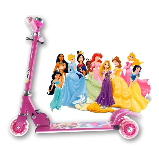 Patinete Infantil De Ferro 3 Rodas Com Luz Princesas 2 Cor Rosa