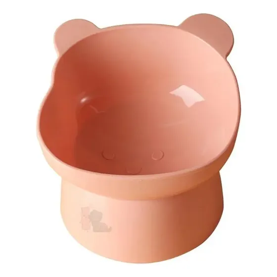 Comedouro Bebedouro Elevado Ursinho Acrílico Gatos E Cães Cor Rosa do 300mL