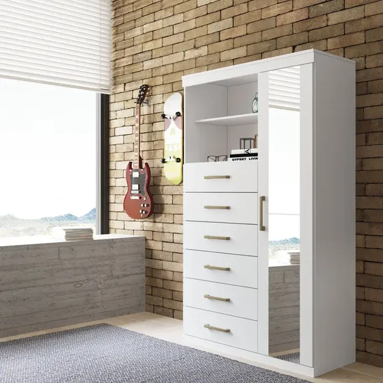 Cômoda 1 Porta 6 Gavetas Marabá Santos Andirá Cor Branco