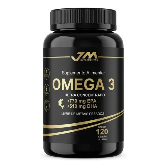 Ômega 3 Alta Concentração JMSuplemento 1000mg Óleo de Peixe Sem Sabor e Sem Odor 120 Cápsulas