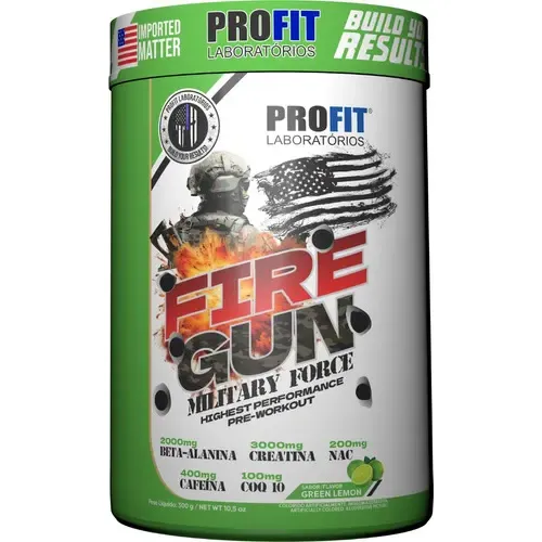 Pré Treino Fire Gun 300g Military Force - Profitlabs Sabor Green Lemon