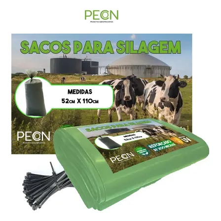 500un Saco Para Silagem 52x110 200 Micras +500 Abraçadeiras Cor Verde