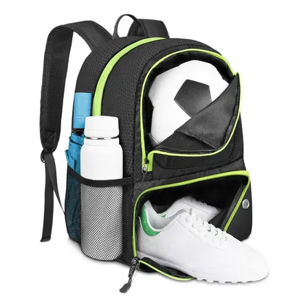 Mochila 28l Para Futebol, Yorepek Preta Com Compartimento De Bola E Sapatos Preto Liso