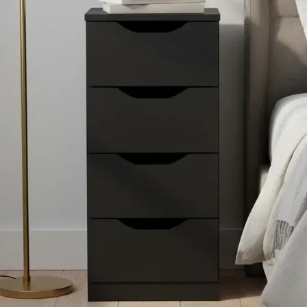 Gaveteiro Multivisão Com 4 Gavetas Para Escritório E Quarto - Preto Fosco