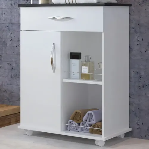 Armário Balcão Cozinha AJL Preto com 2 Portas e Gaveta de Madeira
