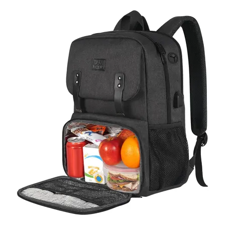 Mochila Térmica Com Bolsa Térmica, Mochila De Trabalho Impermeável Para Feminina E Masculina, 25l Mochila Para Notebook 15.6 Polegadas , Mochila Matein Liso Preto