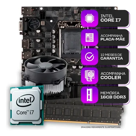 Kit Upgrade Gamer + Intel Core I7 + Placa Mãe + 16gb Ddr3 Preto