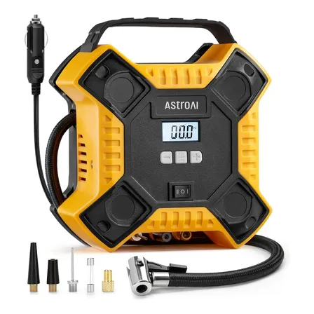 Compressor De Ar Portátil Para Pneus Astroai 160psi Cc (sem Ca),cabo De 3 M Com Estrutura Metálica Integrada,bomba De Ar... 12v Monofásica Amarelo E Preto