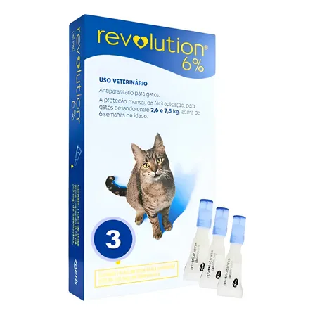 Revolution Zoetis 6% 0.75ml Gatos 2,6kg A 7,5kg 3 Pipetas