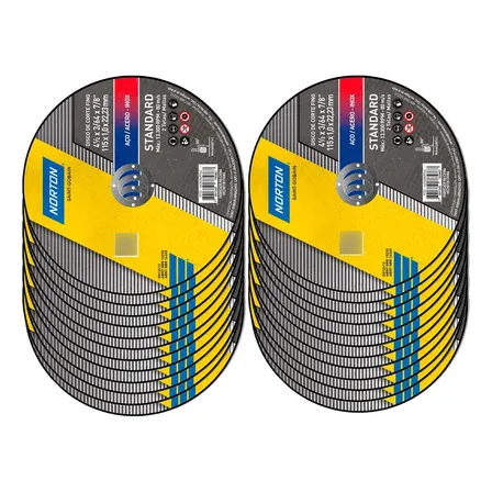 Kit Com 24 Discos De Corte 4 X 1/2pol X 1mm Standard Norton Cor Amarelo