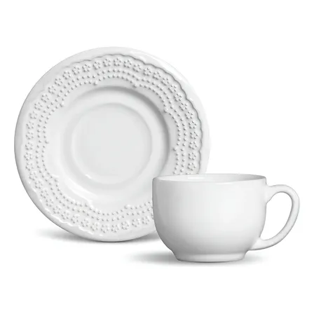 Jogo Café Da Manhã Porto Brasil 12 Peças Cerâmica Feldspática Branca Branco Relevo