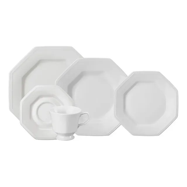 Aparelho De Jantar 20 Peças Porcelana Prisma Branco Schmidt Geométrico