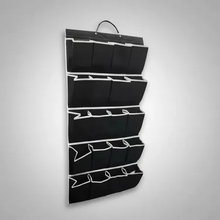 Organizador Sapatos Sapateira Vertical Atrás Porta 20 Bolsos Cor Preto