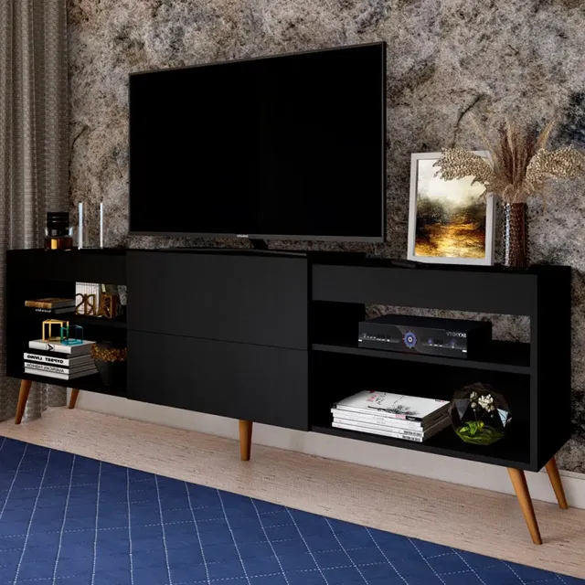 Rack Para Tv Até 55 Polegadas 1 Porta 2 Prateleiras Preto