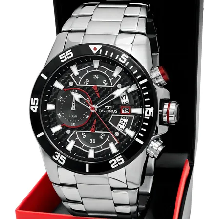 Relógio Technos Masculino Ts Carbon Prata - Js15emz/1r Preto