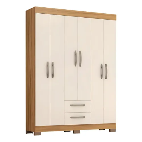 Guarda-roupa Com 6 Portas E 2 Gavetas Nt6015 Notável Móveis Cor Freijó Trend/off White Tx