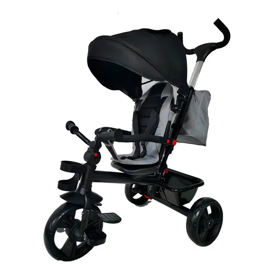 Triciclo Infantil Com Empurrador 2 Em1 Waygo Preto Maxi Toys