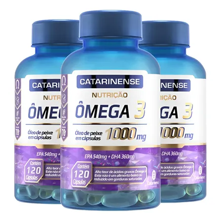 Kit 3 Ômega 3 Epa 540mg Dha 360mg Catarinense 120 Cápsulas Sabor Sem Sabor