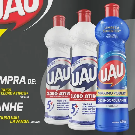 Kit Com 1 Multiuso UAU Lavanda Grátis E 2 Cloro Multiuso UAU Cloro Ativo 5+