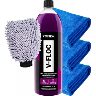 Kit Lava Automotiva Shampoo Vfloc Luva + 3 Pano Microfibra