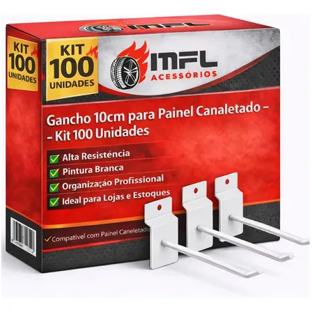 Kit 100 Gancho Para Painel Canaletado Cor Branco 10cm Marca Mfl