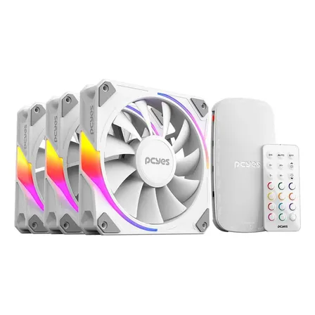 Kit 3 Ventoinhas Pcyes Sangue Frio 3 Argb 120mm White Ghost Com Controladora