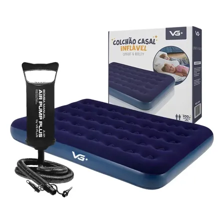 Colchão Casal Inflável Vg Plus Azul-marinho Com Bomba Manual Pvc 191x137x22cm