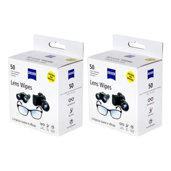 Zeiss Lens Wipes x100 C/ 2un de 50 Lenços Umedecido Limpa Lentes Óculos