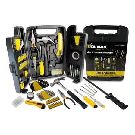 Kit Ferramentas 200 Peças c/ Maleta Titanium - Chaves, Alicates, Martelos, Serra - Aço Carbono - DIY Oficina Casa